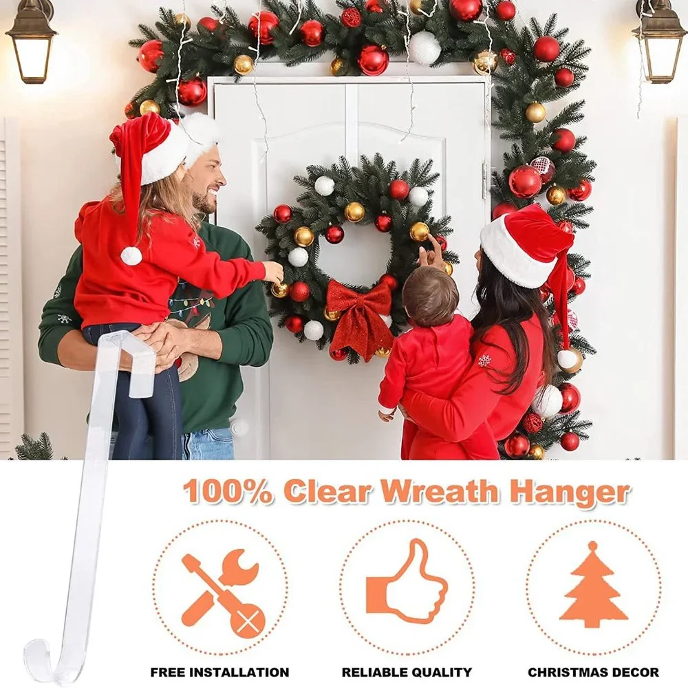New 2pc pack 12" Clear Wreath-Hanger Non Scratch Over The Door Hooks - Picture 4 of 9